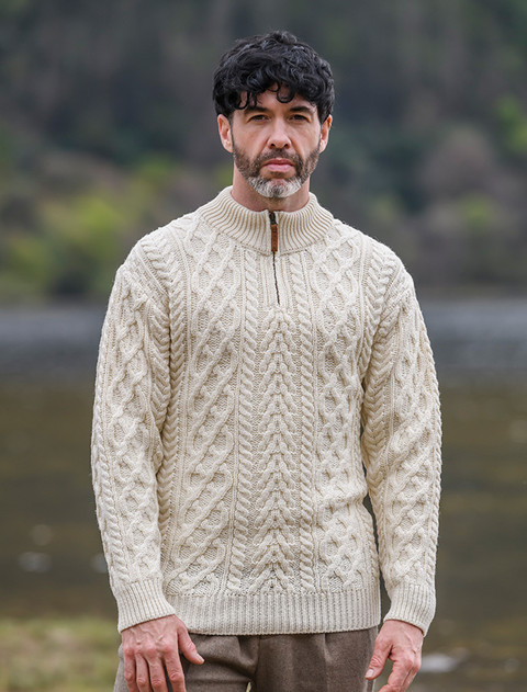 Zip-Neck Aran Sweater - Natural White