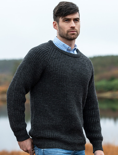 Irish Fisherman Ribbed Sweater - Charcoal