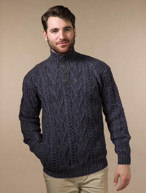 Buttoned Merino Wool Sweater - Cormorant