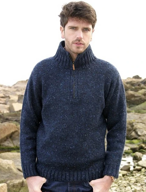 Donegal Tweed Half Zip Sweater - Denim