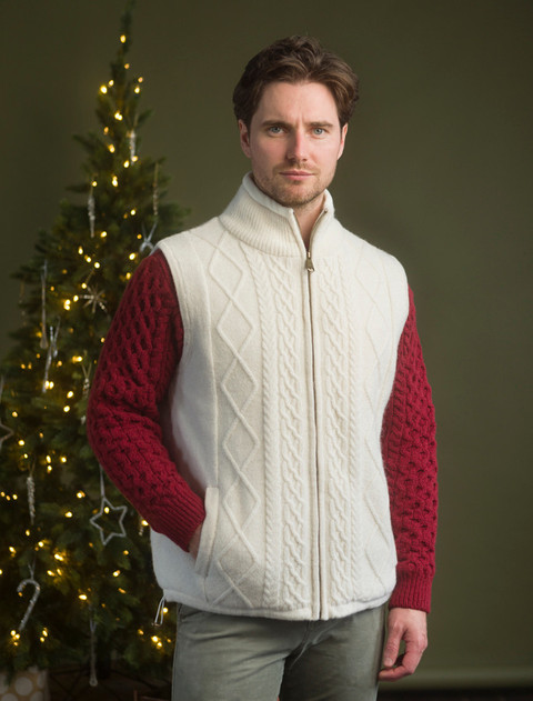 Windproof Aran Style Bodywarmer - White