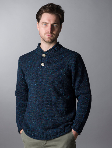 Men's Donegal Tweed 2 Button Sweater  - Denim