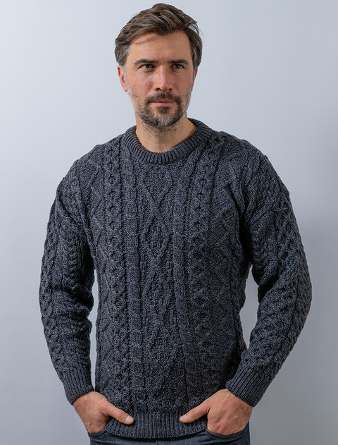 Merino Textured Crew Neck Sweater | Aran Sweater Market