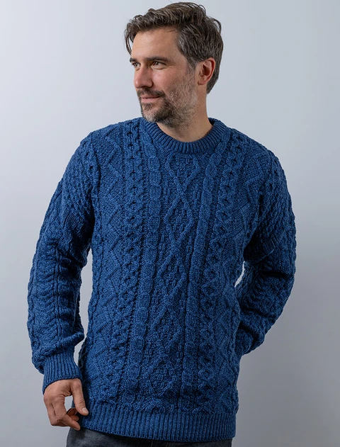 Merino Wool Diamond Sweater Mens - Blue Marl