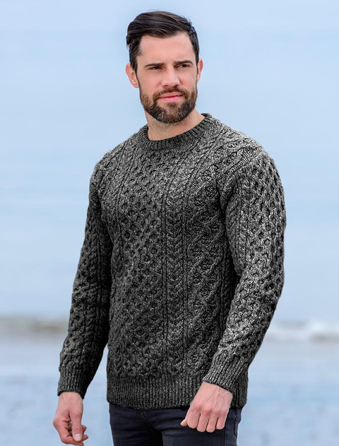 Wool Cashmere Aran Sweater - Mid Grey