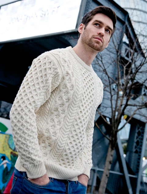 Wool Cashmere Aran Sweater - Natural White