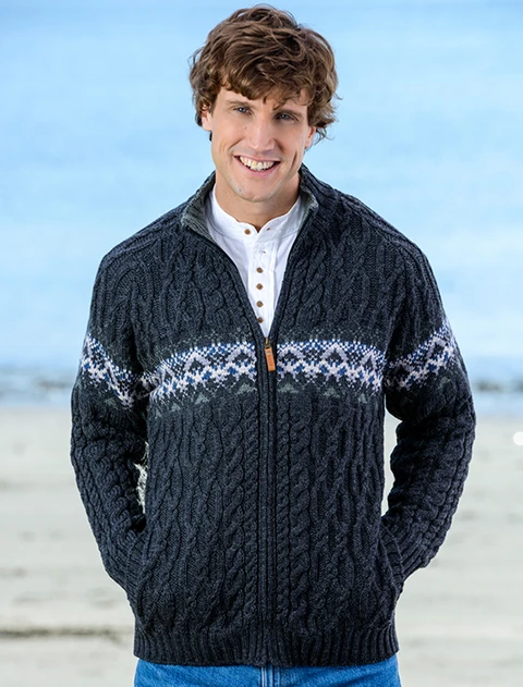Men's Full Zip Cardigan with Pockets - Charcoal
