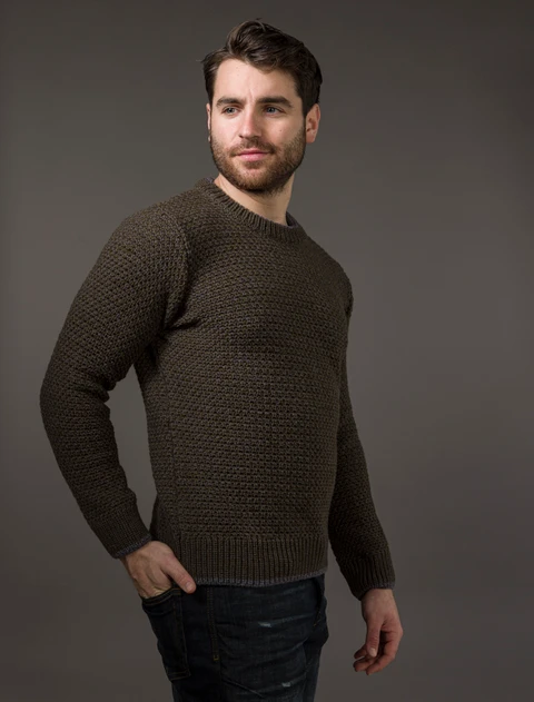 Merino Textured Crew Neck Sweater - Forest