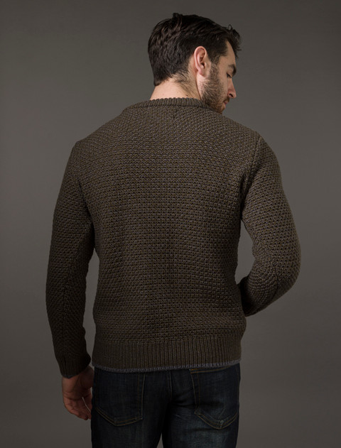 Merino Textured Crew Neck Sweater - Forest