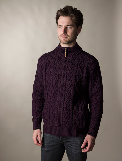 Full Zip Cardigan with Patches  - Damson