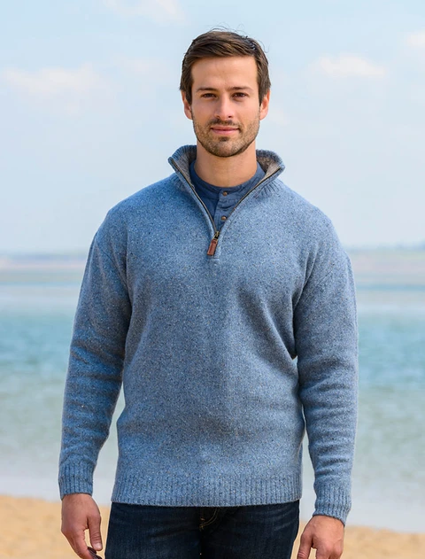 Donegal Blend Zip Neck Sweater - Boathouse Blue
