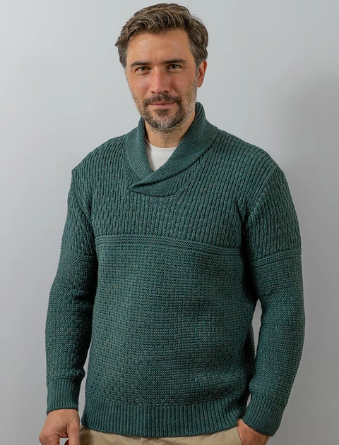Men's Textured Shawl Collar Sweater - Evergreen