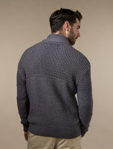 Men's Textured Shawl Collar Sweater - Steel Marl