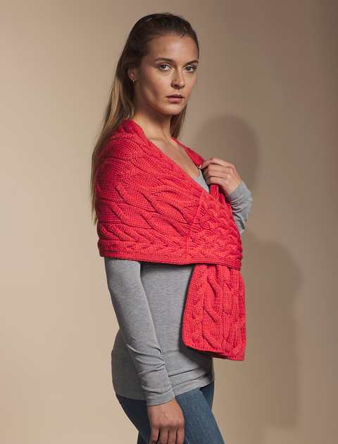 Super Soft Cabled Shawl - Coral
