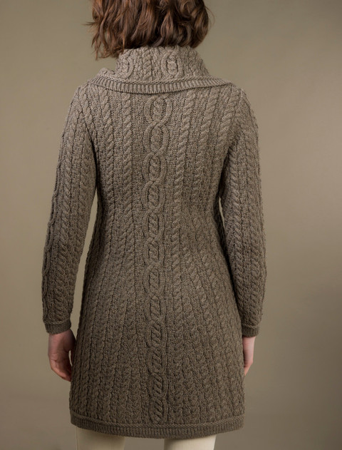 Large Collar Aran Coat - color: Brown; type: Back