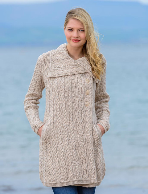 Large Collar Aran Coat - color: Parsnip; type: Front