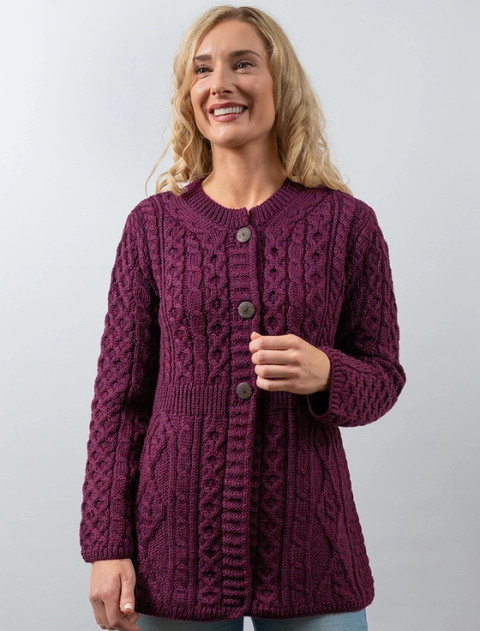 Women's Merino Wool A-Line Fit Cardigan - Very Berry