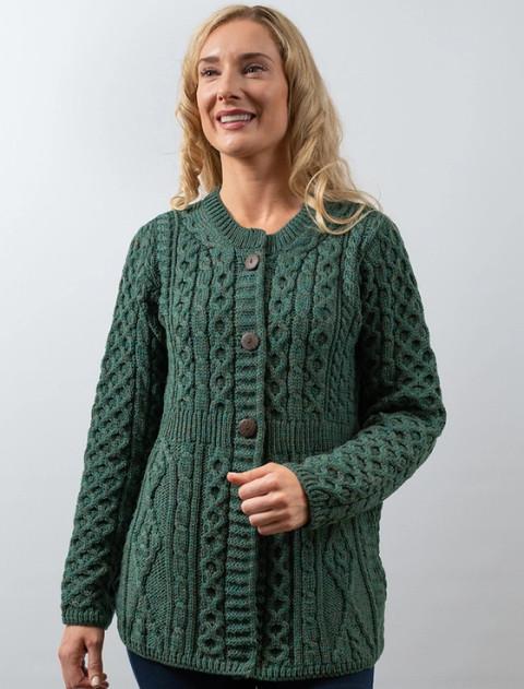 Women's Merino Wool A-Line Fit Cardigan - Connemara Green