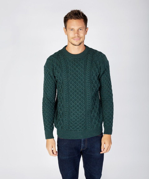 Heavyweight Merino Wool Aran Sweater -Evergreen