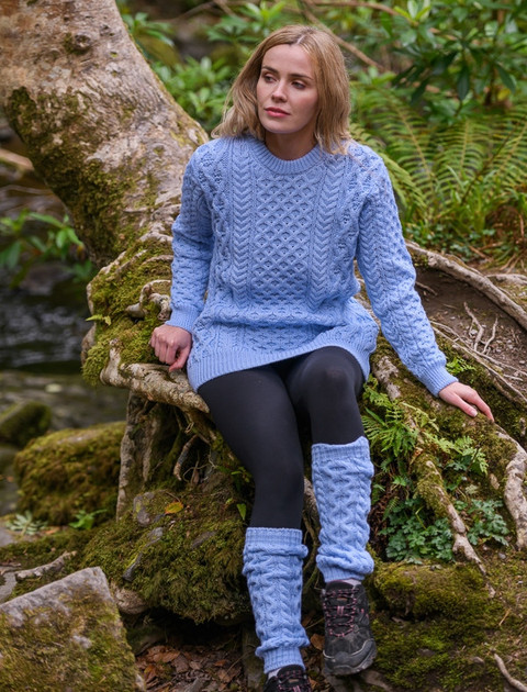 Heavyweight Merino Wool Aran Sweater - Ice Blue