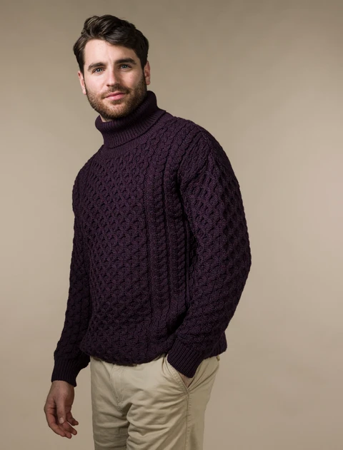 Mens Wool Turtleneck Sweater - color: Damson; type: Hero, Primary