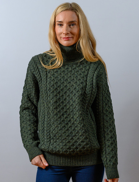 Merino Wool Turtleneck Sweater - Army Green
