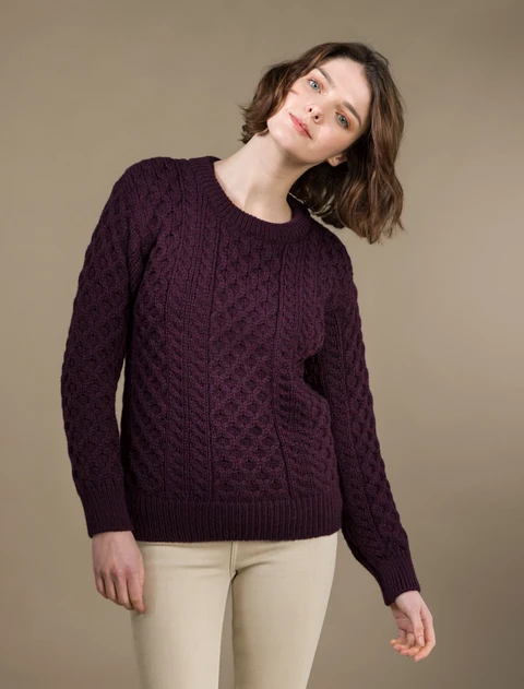 Women's Dún Aonghasa Heavyweight Aran Sweater - Damson