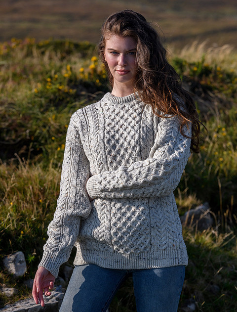 Women's Merino Aran Sweater - Aran Nep