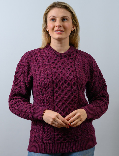 Women's Merino Aran Sweater - Very Berry 