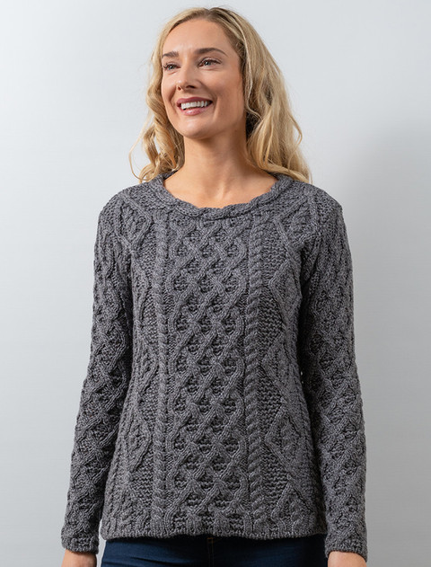 Lambay Aran Sweater for Women - Steel Marl