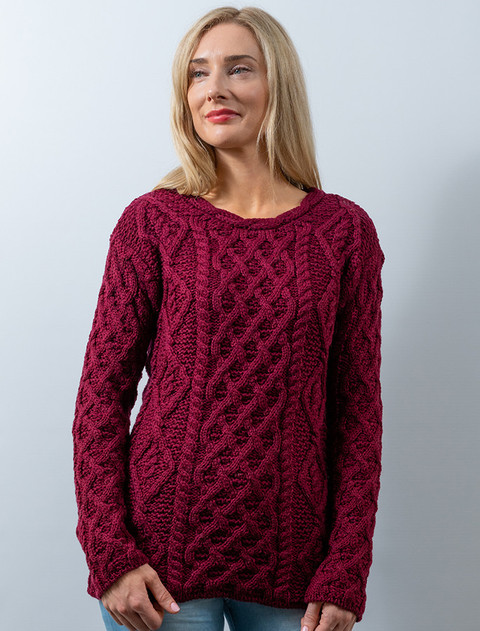 Lambay Aran Sweater for Women - Claret