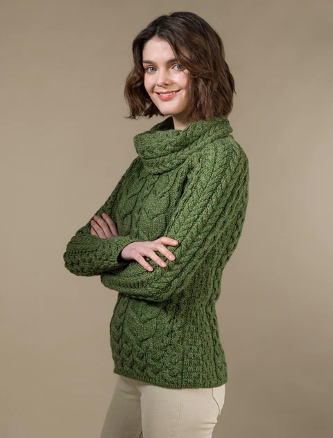 Super Soft Cowl Neck Aran - Meadow Green