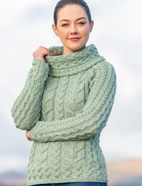 Super Soft Cowl Neck Aran - Sea Foam