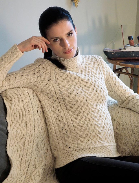 Super Soft Polo Neck Aran Sweater - Natural White