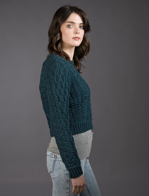 Ladies Cropped Aran Sweater - Atlantic
