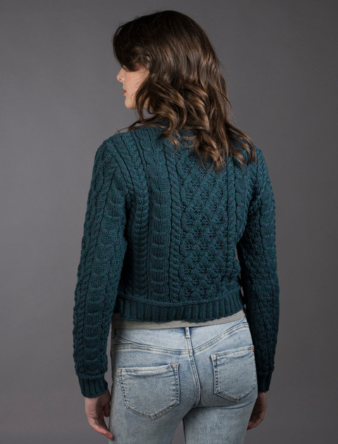 Ladies Cropped Aran Sweater - Atlantic