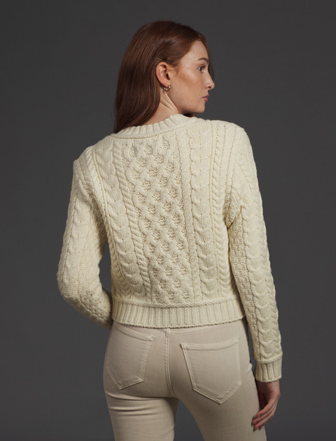 Ladies Cropped Aran Sweater
