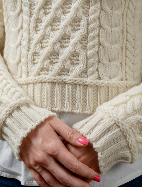 Ladies Cropped Aran Sweater Detail