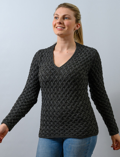 Open Neck Merino Trellis Sweater - Graphite