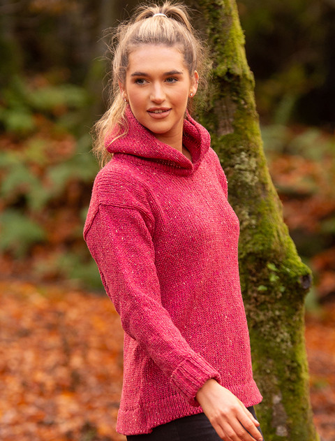 Ladies Crop Hooded Sweater - Pink