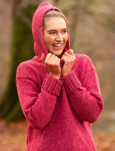 Ladies Crop Hooded Sweater - Pink