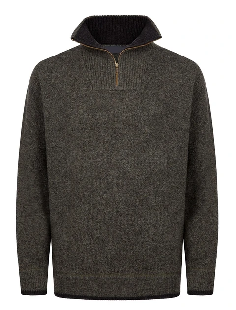 Mens Half Zip Wool Sweater - Green Marl