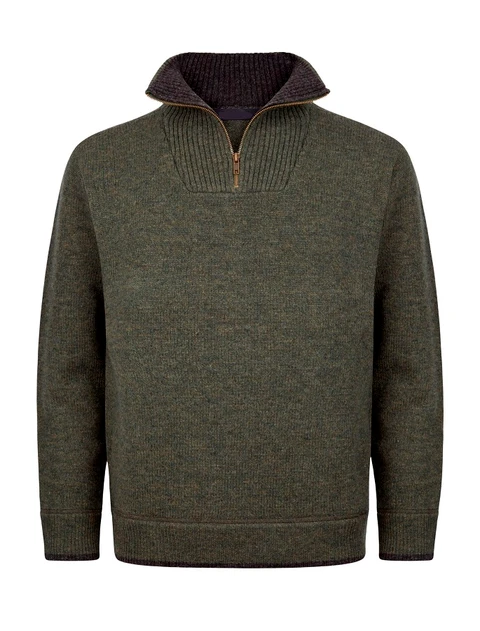 Mens Half Zip Irish Wool Sweater - Green
