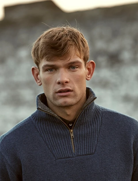 Mens Half Zip Irish Wool Sweater - Collar & Zip Feature