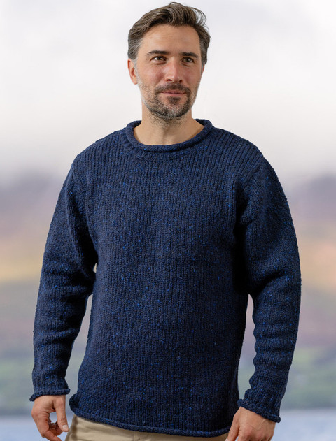 Roll Neck Sweater - Fisherman Sweater - Navy