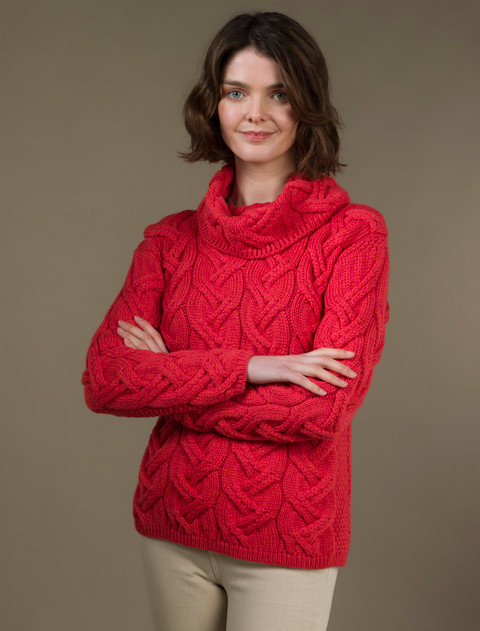 Super Soft Chunky Cable Cowl Neck Aran - Coral