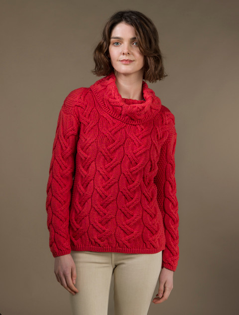 Super Soft Chunky Cable Cowl Neck Aran - Coral