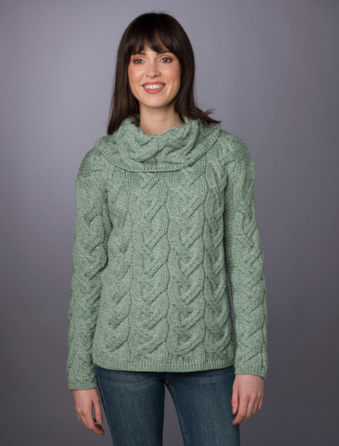 Super Soft Chunky Cable Cowl Neck Aran - Seafoam