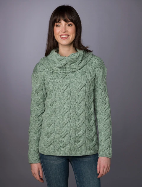 Super Soft Chunky Cable Cowl Neck Aran - Seafoam