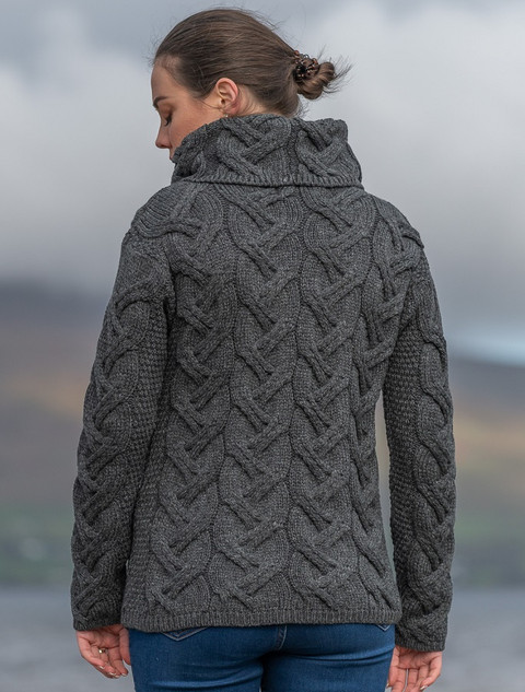 Super Soft Chunky Cable Cowl Neck Aran - Charcoal